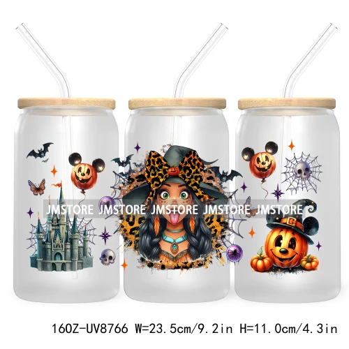 Halloween Leopard Cartoon Princess 16OZ UV DTF Cup Wrap Transfer Sticker Custom Labels Waterproof Logo For Libbey Glass Can Fall