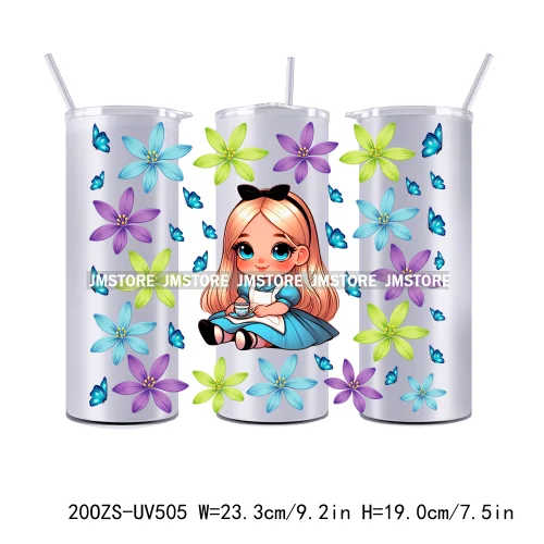 Flowers Cartoon Princess Girl 20OZ Straight Skinny Tumbler Wrap UV DTF Cup Wraps Custom Labels Transfer Sticker Waterproof Logo