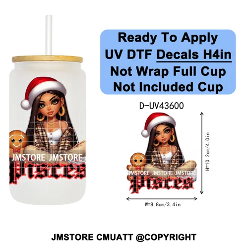 Chibi Christmas Chicana Zodiac Girl UV DTF Transfer Stickers Decals Ready To Apply Good Quality Prints For Libbey Cold Cup Mug