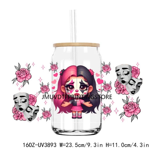 Chicano La Sad Girl Couple 16OZ UV DTF Cup Wrap Transfer Stickers Custom Labels DIY Waterproof Logo For Libbey Glass Can Hearts