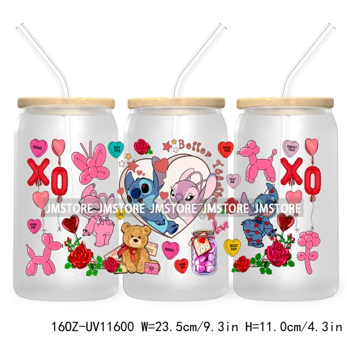 Happy Valentine's Day Cartoon Mouse Couple 16OZ UV Cup Wrap DTF Transfer Sticker For Libbey Glass Can Cups Tumbler XOXO Love Bug