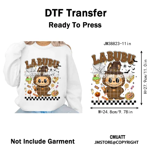 Cute Checkered Spooky Doll Monster Characters Halloween Iron on DTF Washable Heat Transfers Stickers Ready to Press for Textile