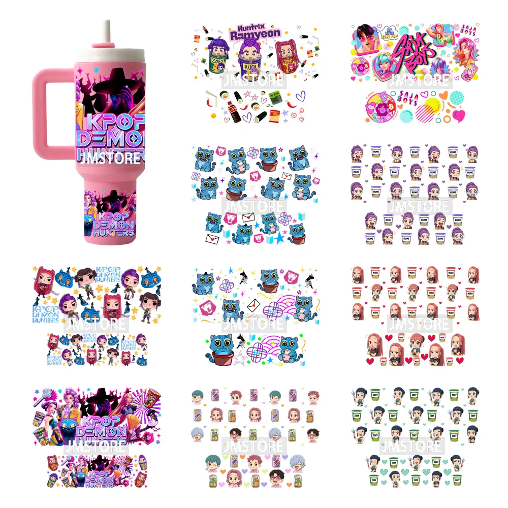 Demon Hunter Inspired Movie Kpop UV DTF Mini Tumbler Keychain Wraps Ready To Apply Transfer Stickers Prints Waterproof Decals