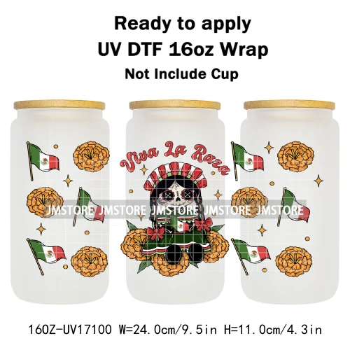 Spooky Conchas Mexican Halloween Ghost UV DTF Wraps Transfer Sticker Selfadhesive Waterproof Labels For 16OZ Libbey Glass Can