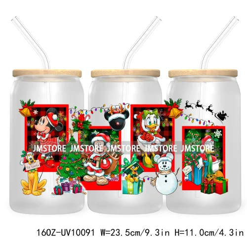 Mouse Christmas Cartoon Friends 16OZ UV DTF Cup Wrap Transfer Stickers Princess Custom Labels Waterproof For Libbey Glass Can