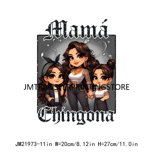 Latina Chicano Mom Iron On Transfer Patches Mama Chingona Mexican Chibi Style Mother's Day DTF Transfer Stickers For Hoodies