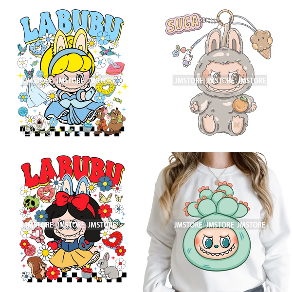 Cartoon Princess Girly Flowers Checkered Doll Characters Iron on DTF Washable Heat Transfer Stickers Ready to Press for Clothing