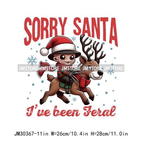 Horror Merry Creepmas Sorry Santa I've Been Feral Howdy Christmas Iron On DTF Transfers Stickers Ready To Press For T-shirts