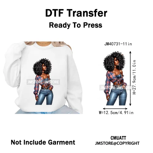 Sassy Curly Afro Women Fashion Hairstyle Urban Melanin Girls Iron on DTF Washable Transfers Stickers Ready to Press for Textile
