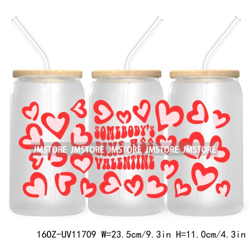 Funny Valentines Quotes 16OZ UV Cup Wrap DTF Transfer Stickers For Libbey Glass Can Cups Tumbler Self Love Valentine Hearts Kiss