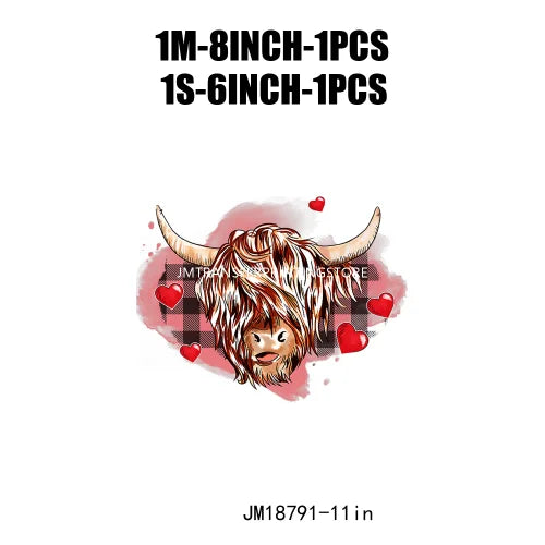 Hot Sale Western Highland Cow Pink Be Mine Heifer Valentine Printing DTF I Love Moo XOXO Heat Transfer Stickers For Hoodies