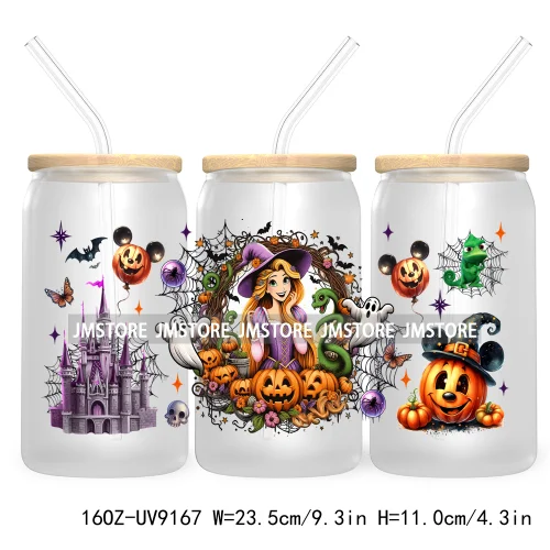 New Trendy Cartoon Princess Halloween 16OZ UV Cup Wrap DTF Transfer Stickers For Libbey Glass Can Cups Tumbler Waterproof Labels