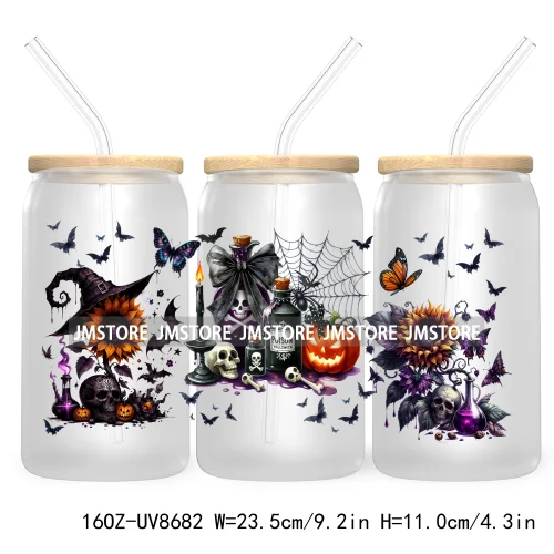 Spooky Witch Social Club UV DTF Cup Wrap For 16OZ Libbey Glass Cups Can Transfer Stickers Custom Labels Logo Halloween Season