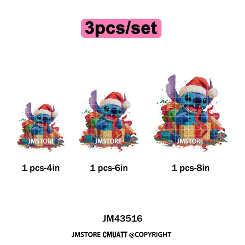 Cute Cartoon Characters Merry Christmas Holiday Gifts Xmas Iron on Washable DTF Heat Transfer Sticker Ready to Press for Clothes