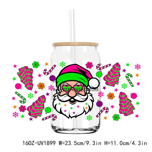 Christmas Santa with Sunglasses 16OZ UV DTF Cup Wrap Transfers Stickers Custom Labels DIY  Waterproof Logo For Libbey Glass Can