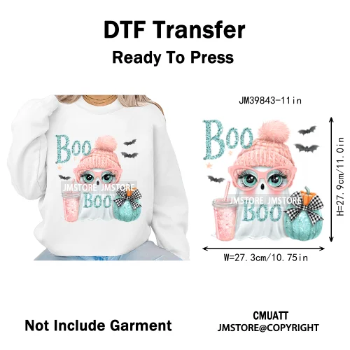 Pink Sweater Hat Coffee Girls Ghost Animal Pumpkin Halloween Iron on DTF Washable Transfers Stickers Ready to Press for Textile
