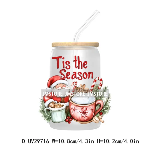 Tis the Season Santa Claus UV DTF Transfer Stickers Decals For Libbey Cold Cups Mugs Tumbler Waterproof Merry Christmas Vibes