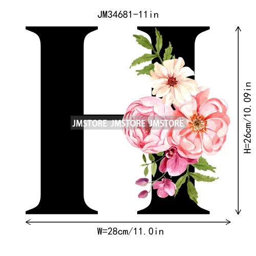 Flower Alphabet Name Monogram Floral Single Letter Illustration Sets Iron On DTF Transfers Stickers Ready To Press For Hoodies