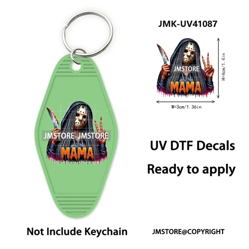 Black Horror Mama Skull Skeleton Ghosts UV DTF Motel Keychain Wraps Ready To Apply Waterproof High Quality Hotel Keychain Decals