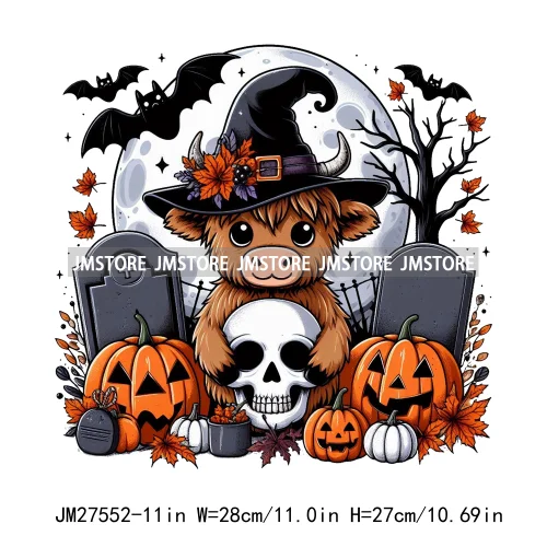 Ghost Highland Cows Western Pumpkin Skeleton Fall Dead Rip Coffin Cross Halloween DTF Iron On Transfers Stickers For Sweatshirt