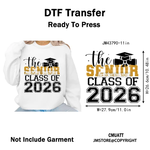 Class of 2026 High School Senior Edition Graduate Season Iron on Washable DTF Heat Transfer Stickers Ready to Press for Clothing