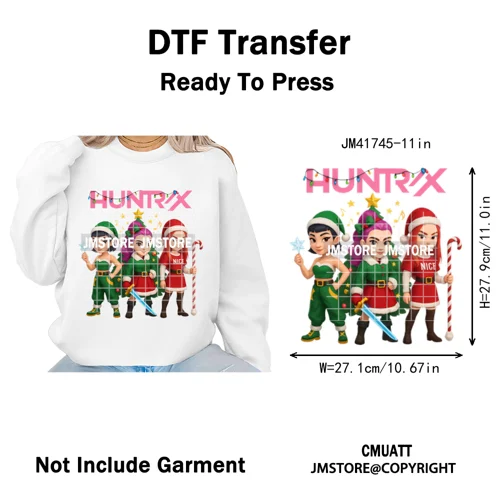 Cute Santa Kpop Inspired Movie Character Merry Christmas Holly Iron on DTF Washable Transfer Stickers Ready to Press for Textile