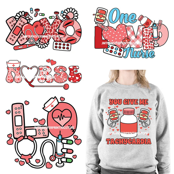 Nurse Valentine Loved Cupids Favorite Nurse Life XOXO DTF Transfer Iron On Heat Press Sticker For Bag Pillow Shirts