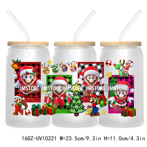 Mouse Christmas Cartoon Friends 16OZ UV DTF Cup Wrap Transfer Stickers Princess Custom Labels Waterproof For Libbey Glass Can