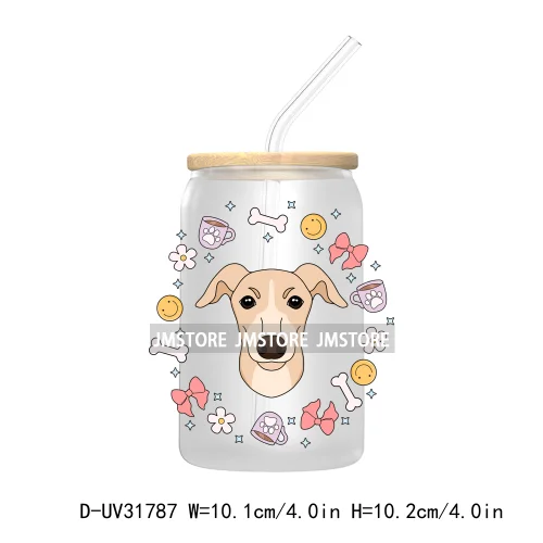 Coquette Bow Pet Lover Dog Bone Flowers UV DTF Transfer Stickers Decals For Libbey Cold Cup Mugs Tumbler Waterproof Custom Craft