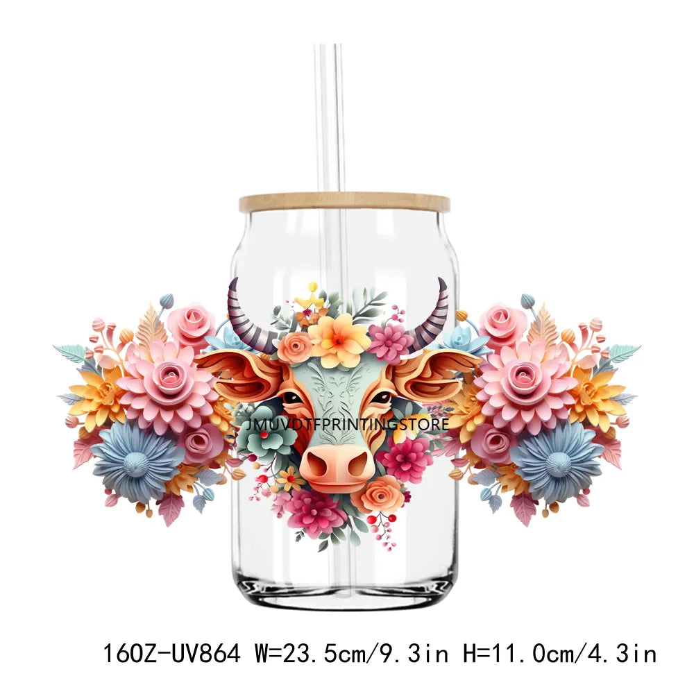 Howdy Highland Cow Autumn 16OZ UV DTF Cup Wrap Transfers Stickers Custom Labels DIY Durable Waterproof Logo For Libbey Glass Can