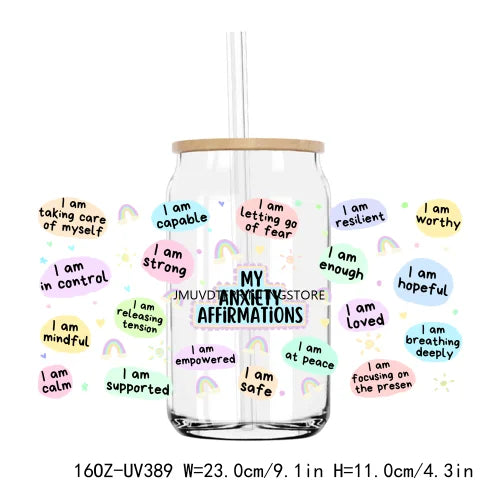 Mental Health Matters 16OZ UV DTF Cup Wrap Transfers Stickers Custom Labels DIY Durable Waterproof Logo For Libbey Glass Can