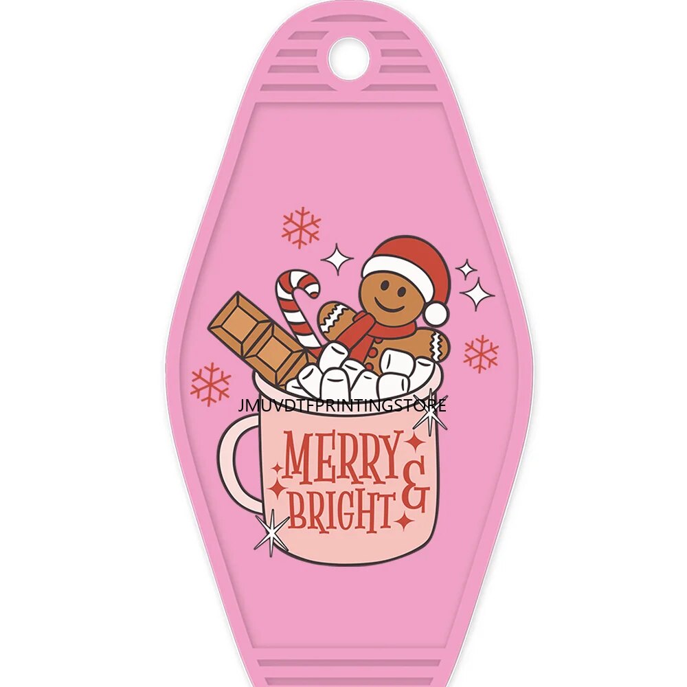 Merry And Bright Christmas Crew High Quality WaterProof UV DTF Sticker For Motel Hotel Keychian Christmas Season Designs