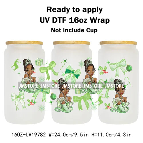 Coquette Princess Christmas Gifts 16OZ UV DTF Cup Wraps Ready To Apply Waterproof Transfer Stickers For Libbey Glass Can Cartoon