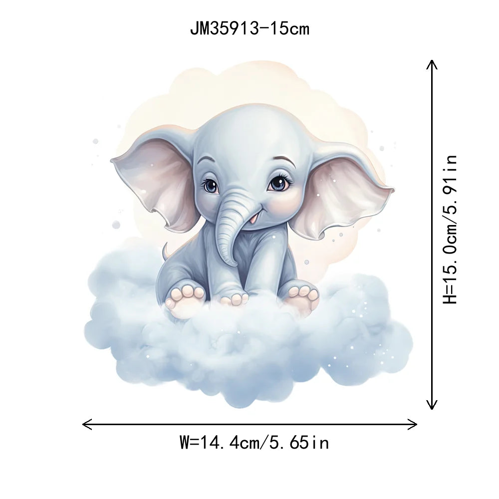 15cm 5.9in Kid Cloud Animal Tiger Lion Iron On Heat Transfer Sticker For Clothes DTF Print Vinyl Thermal Washable T-Shirt Decal