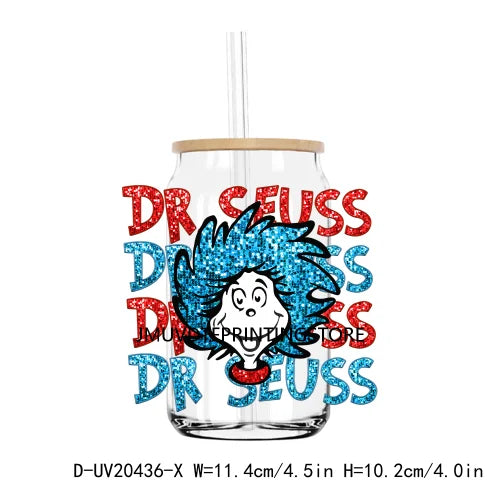 Dr Seuss Day Reading Books UV DTF Transfer Sticker Decals For Libbey Cold Cup Mugs Tumbler Teacher Life Love Waterproof DIY Logo