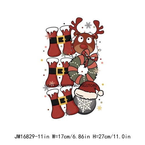 New Merry Christmas Rock Around The Christmas Tree Stickers Santa Light Candy Cookie Hot Cocoa DTF Transfers Decals For Clothing