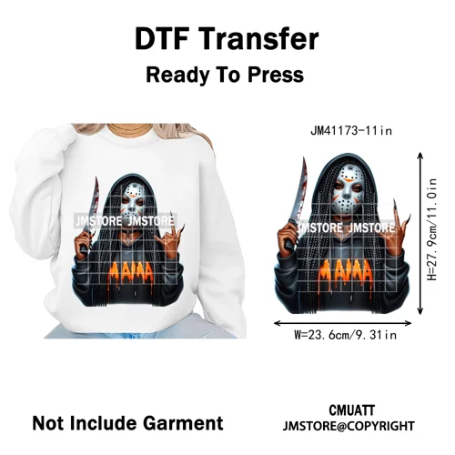 Horror Halloween Character Afro Coffee Killer Bad Mama Club Iron on Washable DTF Transfers Stickers Ready to Press for Clothing