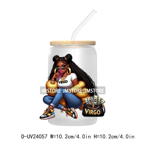 Black Girl Zodiac UV DTF Transfers Stickers Decals For Libbey Cold Cups Mugs Tumbler Waterproof Hip Hop African American Woman