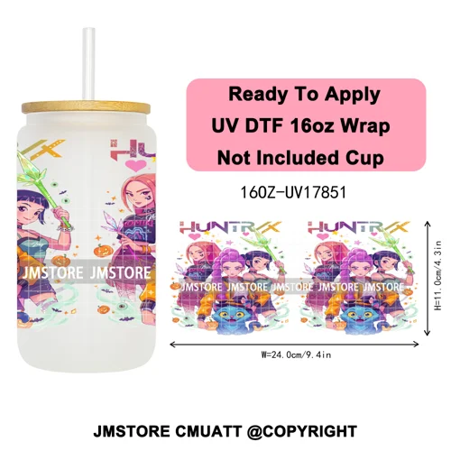 Kpop Movie Demon Hunters Boo Halloween Pumpkin Party 16OZ UV DTF Cup Wraps Ready To Apply Transfer Stickers For Libbey Glass Can