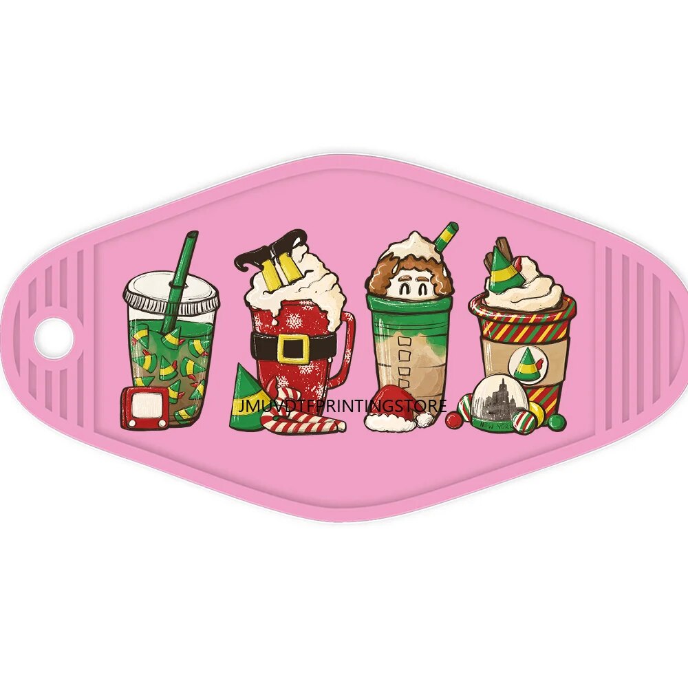 Hot Sale Christmas Coffee Latte Drink High Quality WaterProof UV DTF Sticker For Motel Hotel Keychian