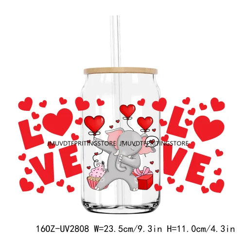 Cute Animal Couple Valentine Day UV DTF Sticker For 16OZ Libbey Glass Cup Can Wrap Transfer Sticker Custom Labels DIY Logo