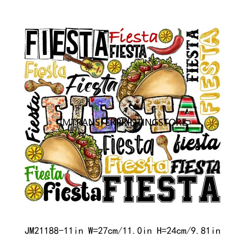 New Let's Fiesta Mexican Happy Cinco De Mayo Iron On DTF Stickers Sombrero Hat Cactus Fiesta Squad Transfer Printing For Hoodies