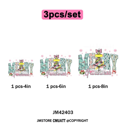 Ho Ho Ho Christmas Coquette Gifts Santa Cartoon Characters Iron on DTF Washable Transfers Stickers Ready to Press for Clothing