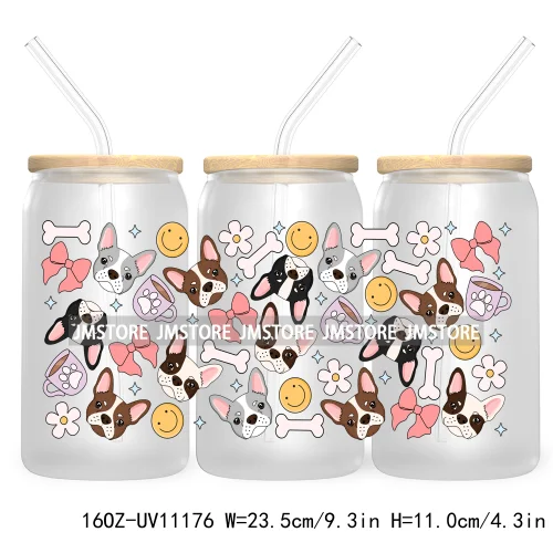 Cute Daisy Dog Paw Animal Lover UV DTF Cup Wrap For Libbey Glass Can Transfer Stickers Waterproof Custom Labels Coquette Bow Pet