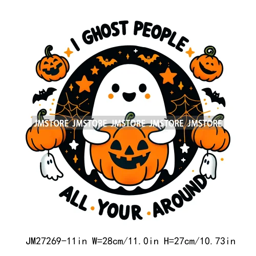 Cute Pumpkin Ghost Boo Creeep It Real Happy Halloween Spooky Witch Vibes Season Design DTF Iron On Transfer Stickers For Hoodies