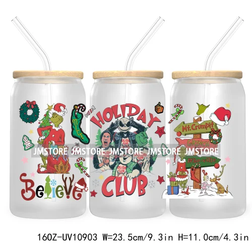 Retro Christmas Mean Guy UV DTF Cup Wrap For Libbey Glass Can Transfer Stickers Waterproof Custom Labels Merry Greenmas Xmas