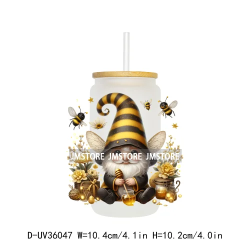 Honey Spring Bee Gnome Floral UV Sticker Decals For Libbey Cold Cups Mugs Tumbler Transfer Sticker Waterproof High Quality Label