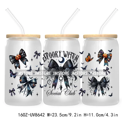 Spooky Witch Social Club UV DTF Cup Wrap For 16OZ Libbey Glass Cups Can Transfer Stickers Custom Labels Logo Halloween Season