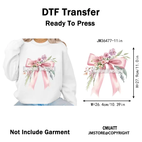 Floral Love Season Coquette Bow Wedding Party Vibes Decals Iron on DTF Washable Transfers Stickers Ready to Press for Dresses