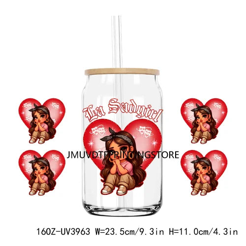 Chicana Valentine Mexican Culture 16OZ UV DTF Cup Wrap Transfer Stickers Custom Labels DIY Waterproof Logo For Libbey Glass Can